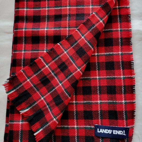 Lands' End Women's Scarf, Rich Red Field Check, NWT - Picture 2 of 4